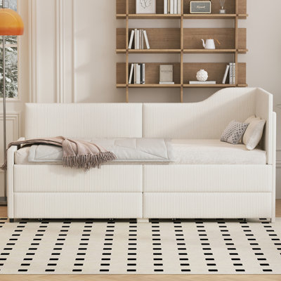 Twin Size L-Shaped Corduroy Daybed,Upholstered Bed Frame With 2 Storage Drawers -  Lark Manor™, B3788B5D9EBA486A9A98370BB0A5FE3A