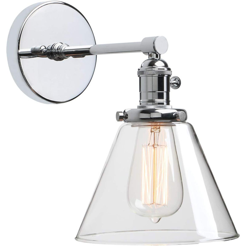 Vintage Industrial Wall Sconce, Retro 1-Light Glass Cone Shade Fixture For Bathroom Kitchen Bedroom Living Room Hallway