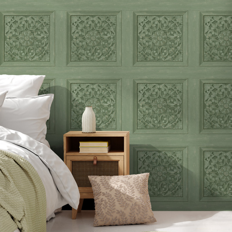 Carved Panel Wallpaper, Sage