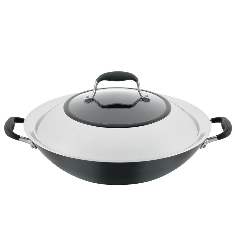 Anolon Advanced Home Hard Anodized Nonstick Wok with Side Handles and Lid, 14 Inch, Black