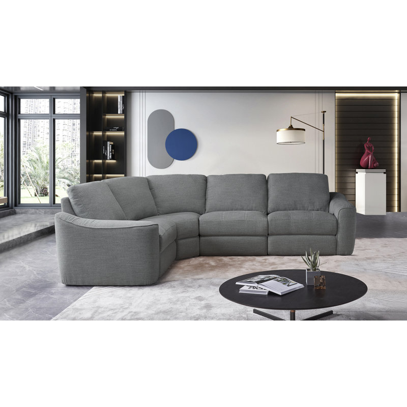 Upholstered Power Motion Modular 4-Piece 3-Recliner L-Sectional, Dark Gray Polyester