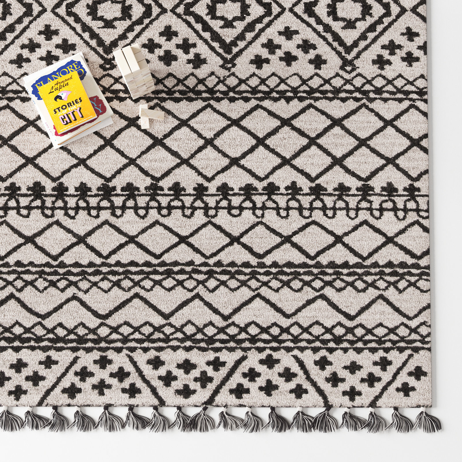Bronte Black Gray Hand-Tufted Wool Rug, Rectangle 3'6" x 5'6"