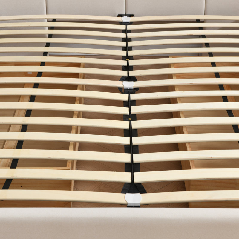 Juanetta 71.5" Tall Headboard Upholstered Platform Bed With 2 Wood Large Storage Drawers, King, Beige
