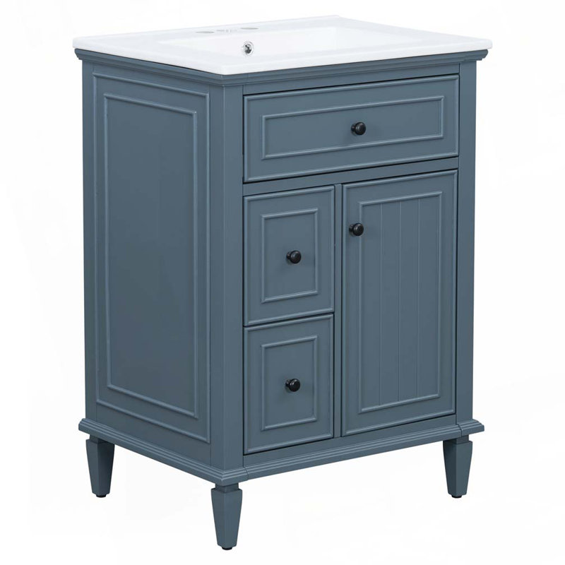 Meuble-lavabo 24 po avec lavabo en céramique, Bleu gris