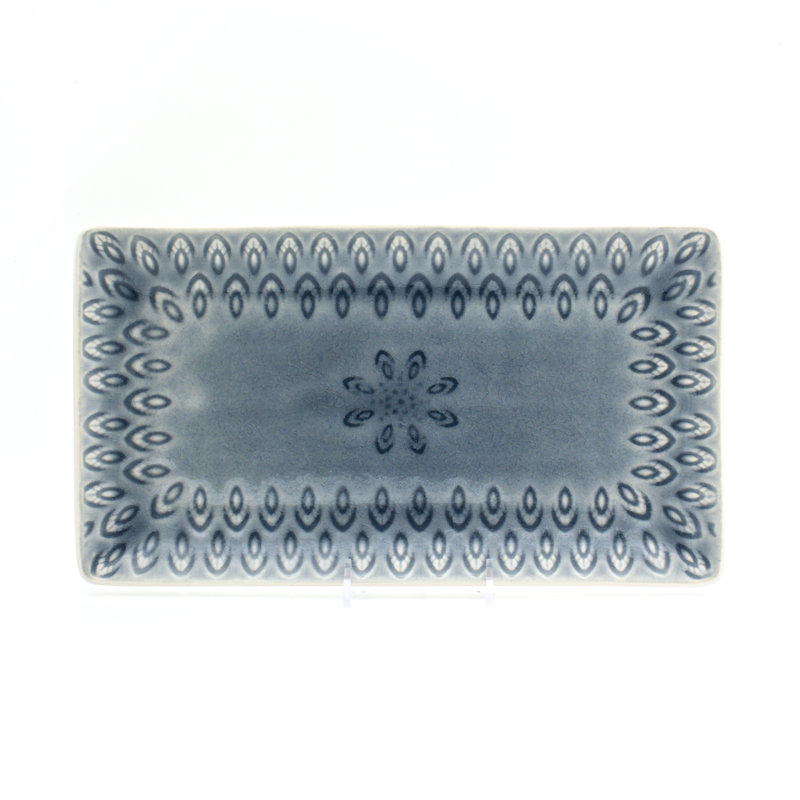 Gray Ceramic Peacock Rectangular Serving Platter