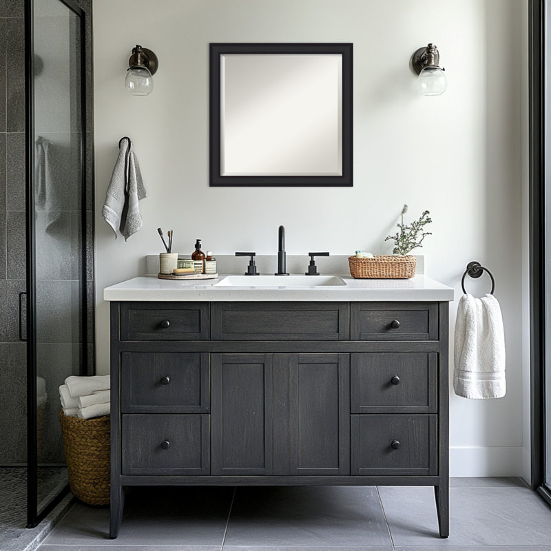 Miroir mural de salle de bain Oliver, 23 po x 23 po, Noir