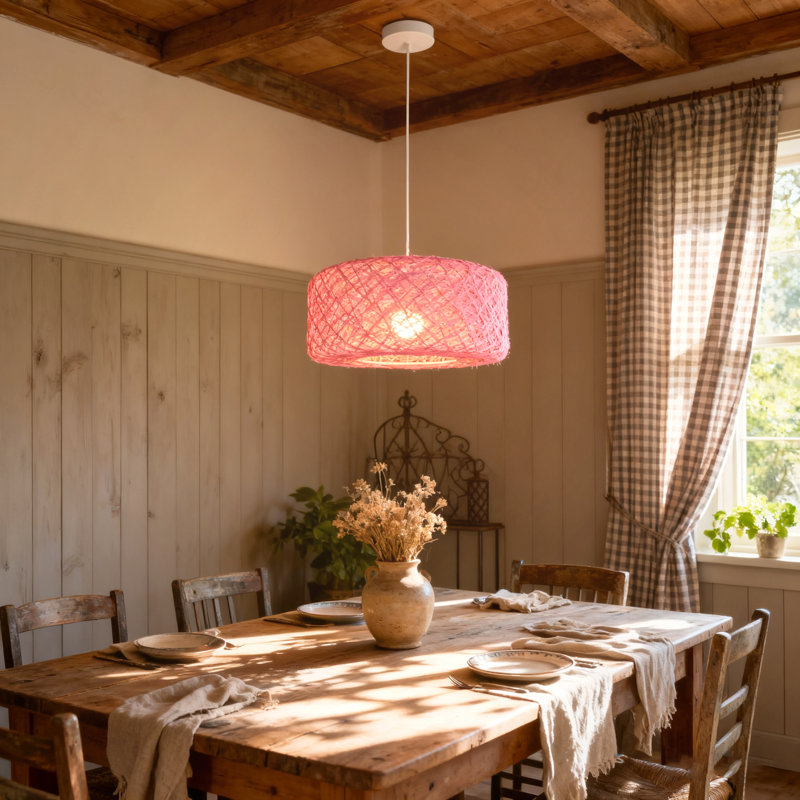 1 - Light Handwoven Natural Rattan Chandelier Dimmable