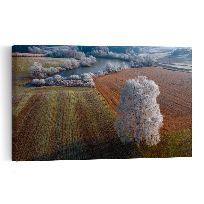 Frosted Tree Winter Fields Abstract Contemporary Landscape Nature Wall Art Print 1 Piece Wrapped Canvas Wall Art