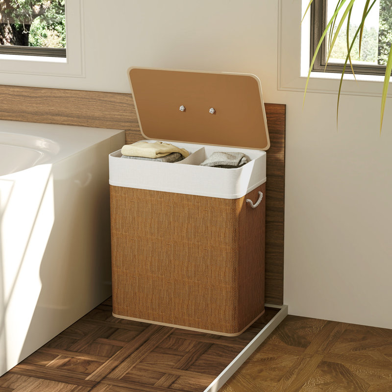  100L Laundry Basket with Lid, Washing Basket for Bathroom, Brown, Brown