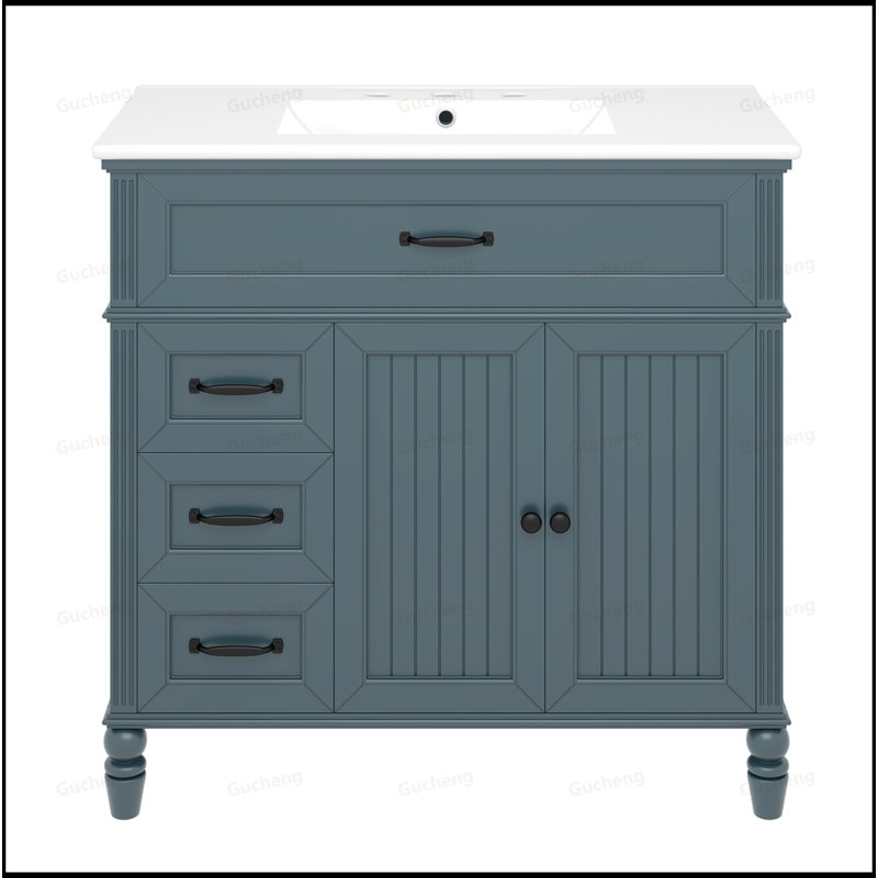 Meuble-lavabo 36 po avec lavabo et tiroirs 36 po, Bleu