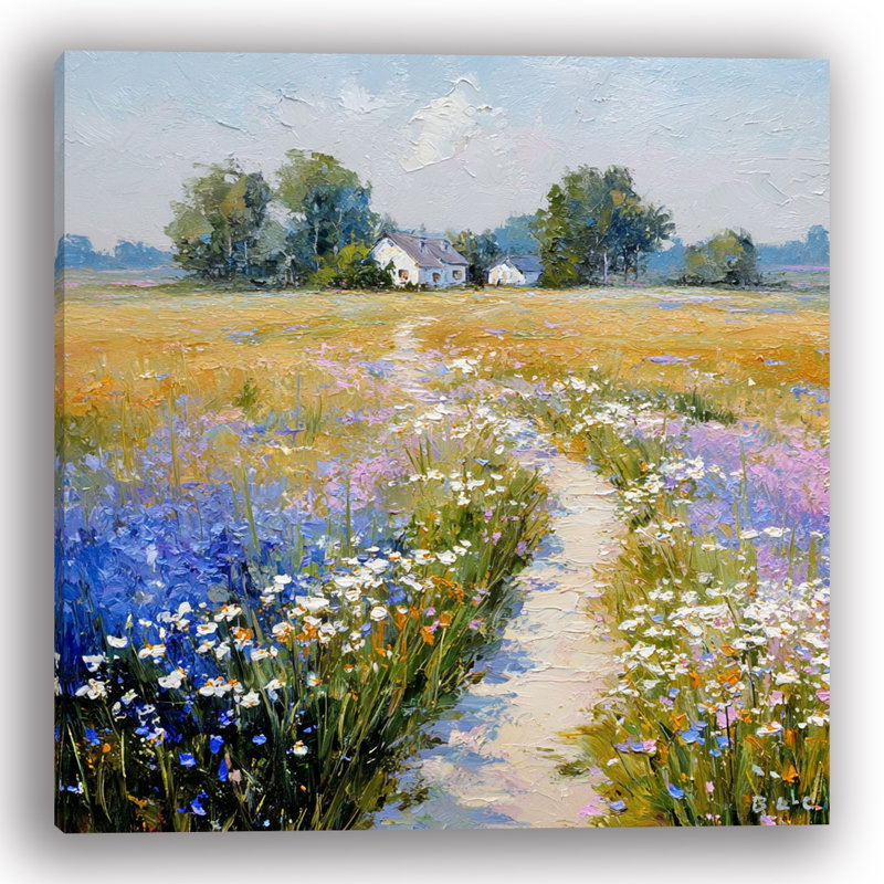 Art mural sur toile Meadow Path to Cottage