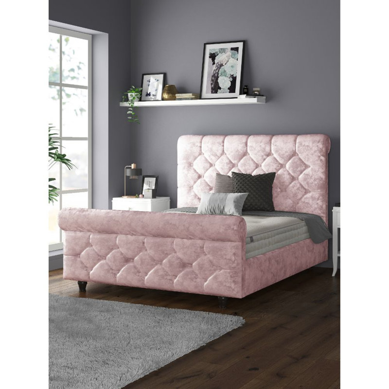 Bella Vista Upholstered Bed, Pink, Single (3')