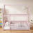 Warm pink solid rubber wood full size platform bed for kids bedroom, offering private play and sleep space with charming house frame style-2064085953