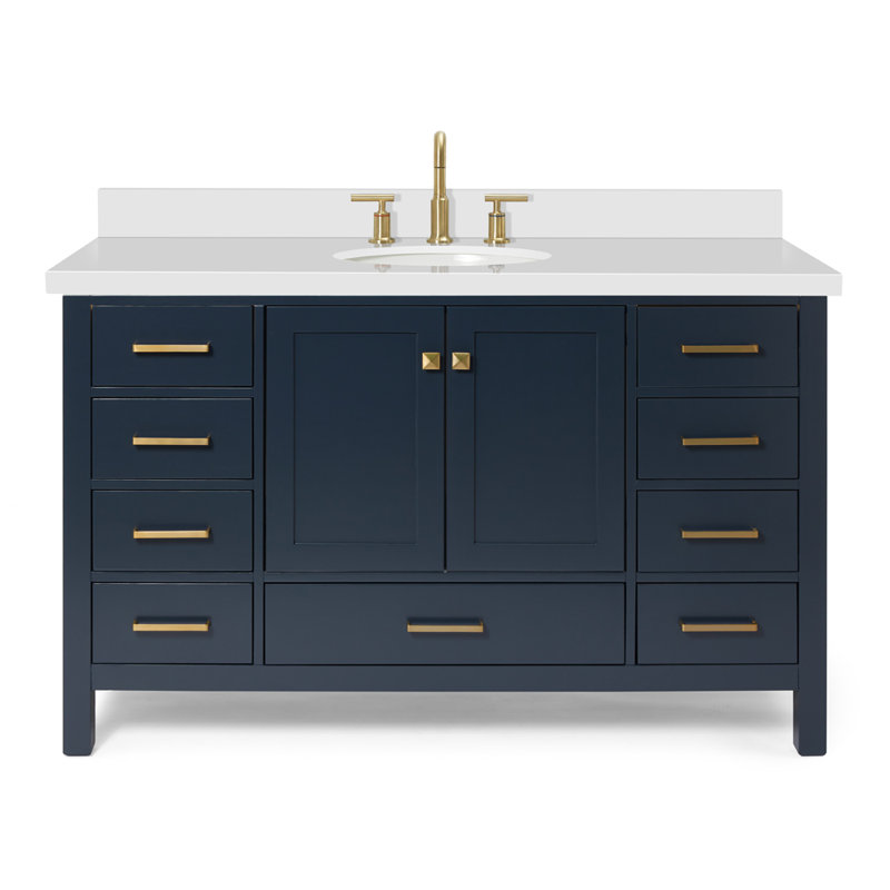 Ensemble de meuble-lavabo simple 55 po Cambridge, Bleu minuit / laiton satiné, Ovale