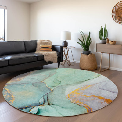 Premium Machine Washable Cerrito AMF506 Teal Rug