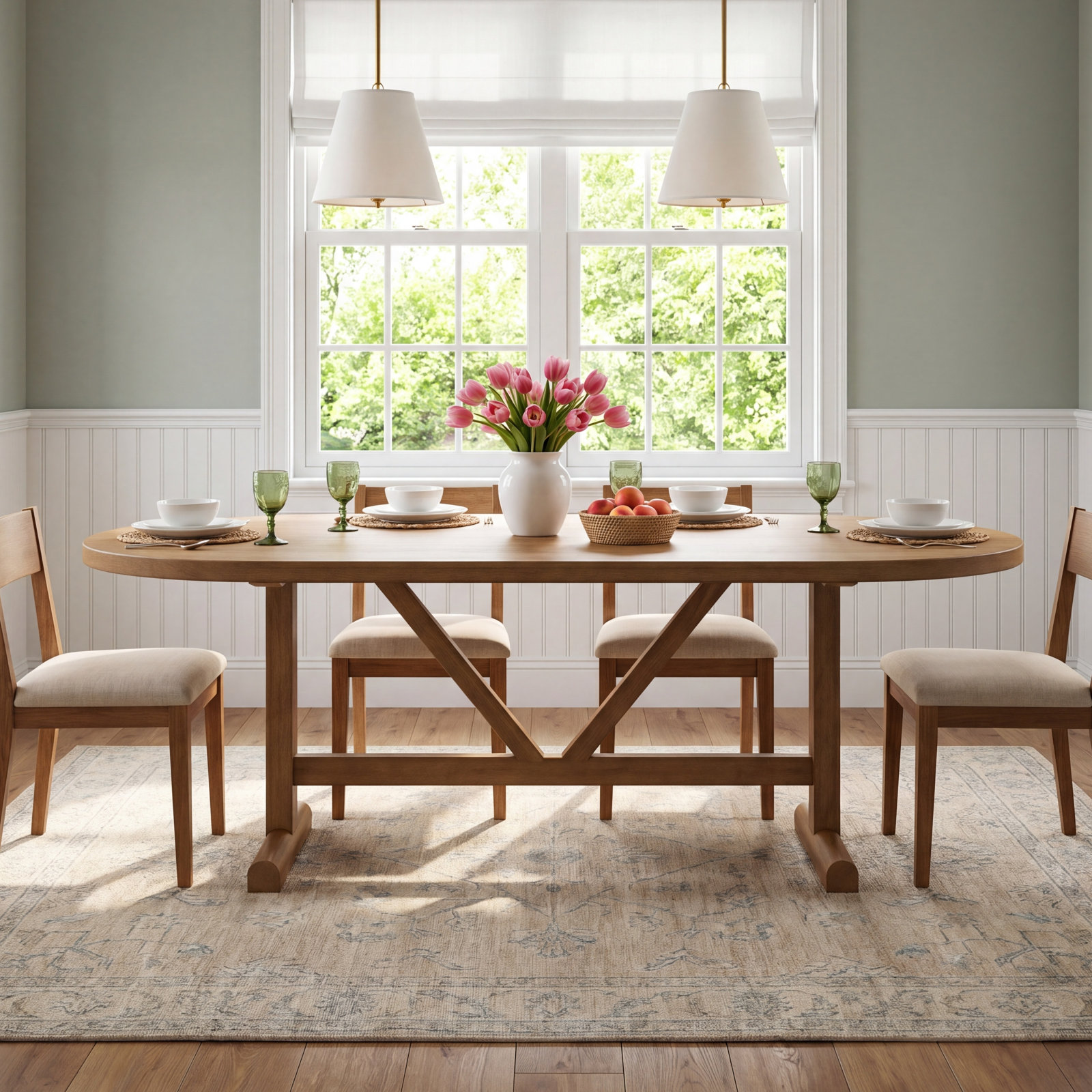 Rune 94'' Oval Dining Table, Light Brown, 42" W x 94" L