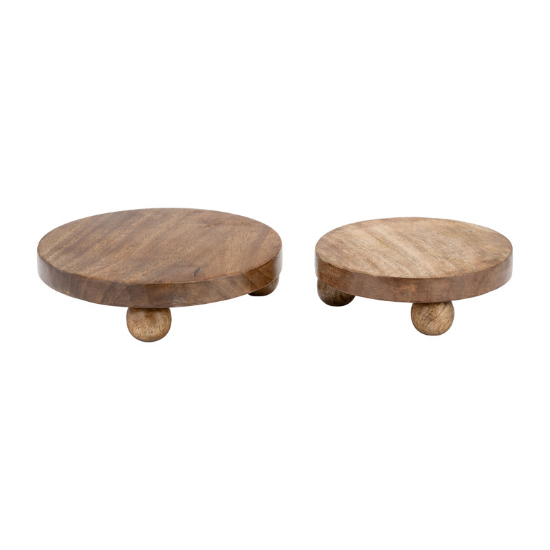 Round Wood Set Of 2 Riser Trays - 10.0" x 10.0" x 3.0", Brown