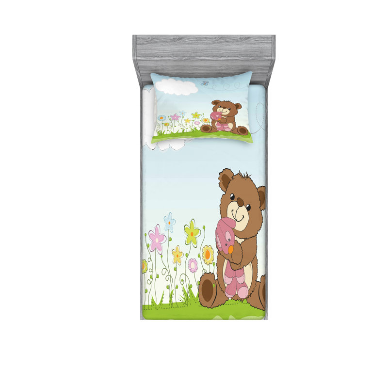 Ensemble de draps Coon Teddy BearToy in Meadow, Ensemble de draps pour lit simple TG avec drap-hou