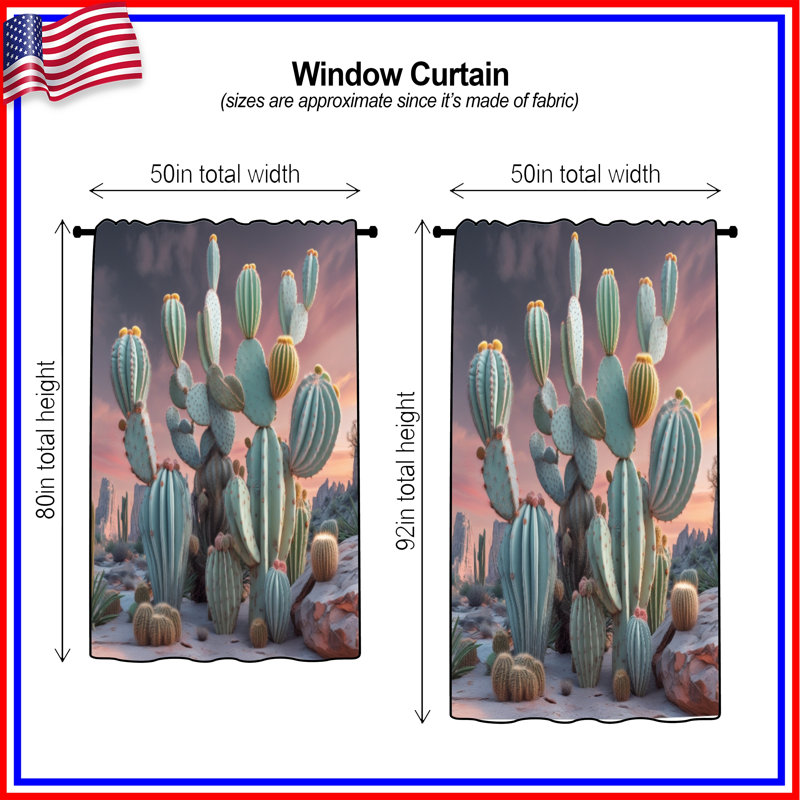 Rideaux de fenêtre Desert Cacti, rideaux transparents Cactus - 1 panneau, 50 po x 80 po - 1 panneau, Blocage