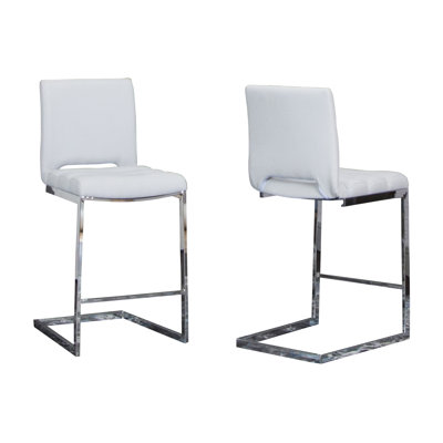 Two Delta 24" Faux Leather Counter Height Cantilever Barstool Light Gray & Chrome