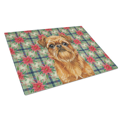 Belge Brussels Griffon Christmas PoinsettIas Glass Cutting Board