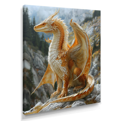 Décoration murale dragon jaune et blanc avec ailes dorées et dragons