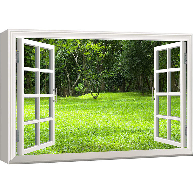 Window Scenery " View To Garden Green Grass In Spring "