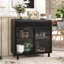 Modern Metal Frame Sideboard Buffet Cabinet With Tempered Figured Glass Doors, Flip Top & Inner Shelves