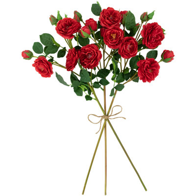 Set of 6 Red Real Touch Camellia Rose Artificial Floral Sprays 23"