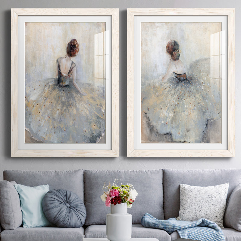 Beautiful Contemplation - ensemble de 2 peintures, H 37,5 po x l 55 po x P 1,5 po, Papier encadré blanc