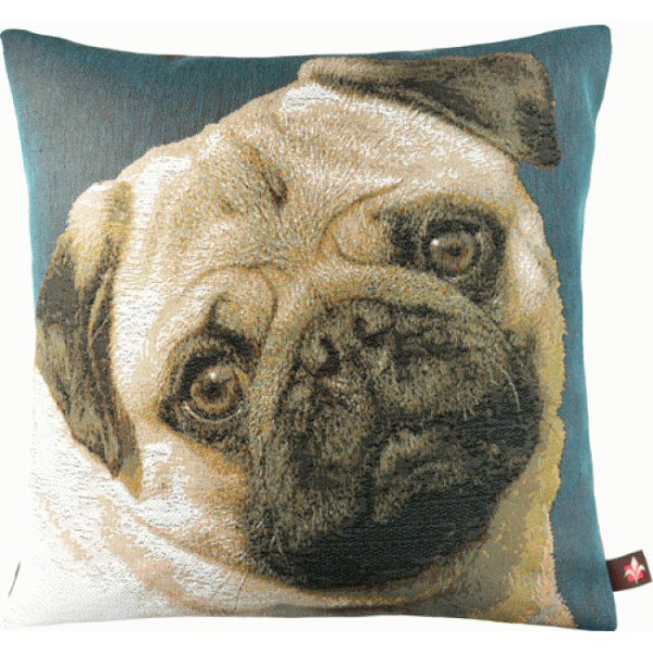 Pug Face Blue Cotton Euro Cushion Cover