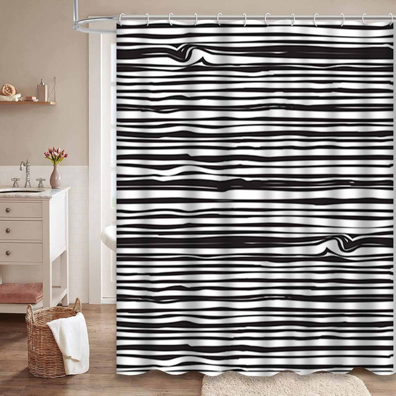 Rideau de douche noir abstrait en tissu avec 12 crochets, L 72 po x l 78 po