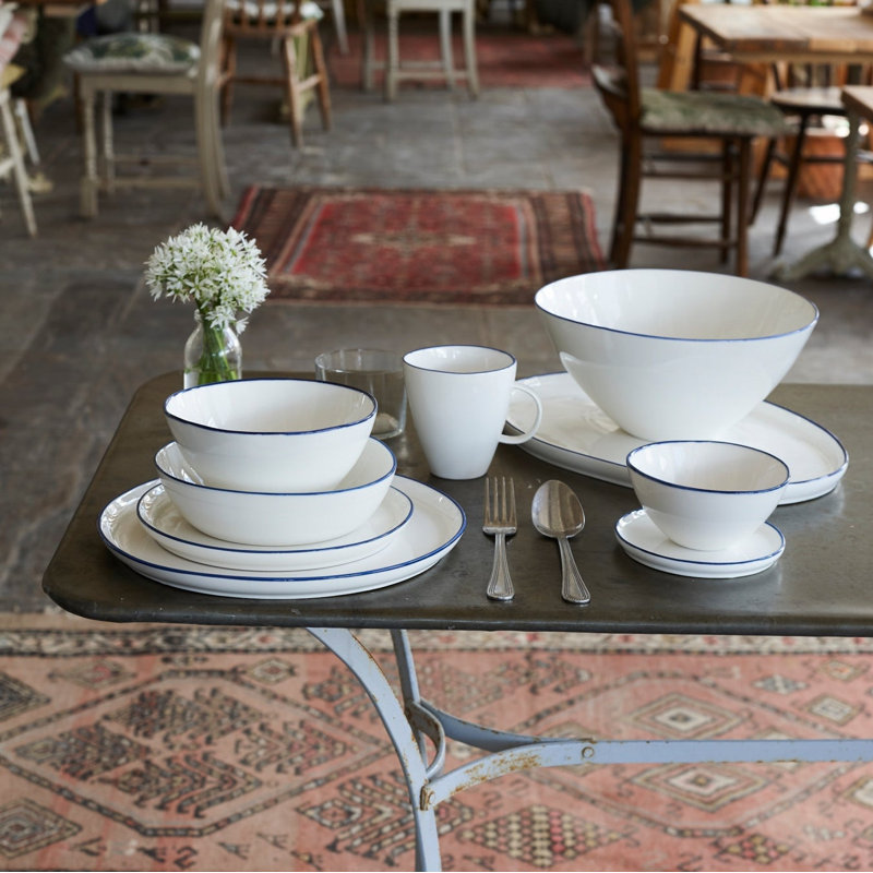 Service de table en porcelaine 4 pièces Canvas Home Abbesses, Blanc / bleu