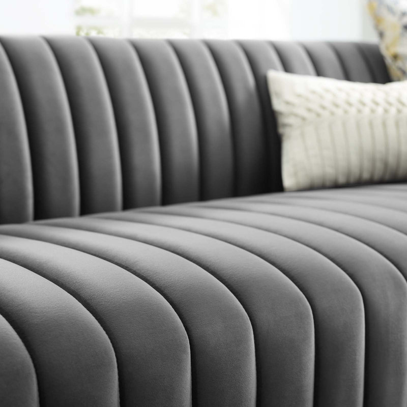 Modway Conjure Channel Tufted Velvet Sofa, Gray Velvet