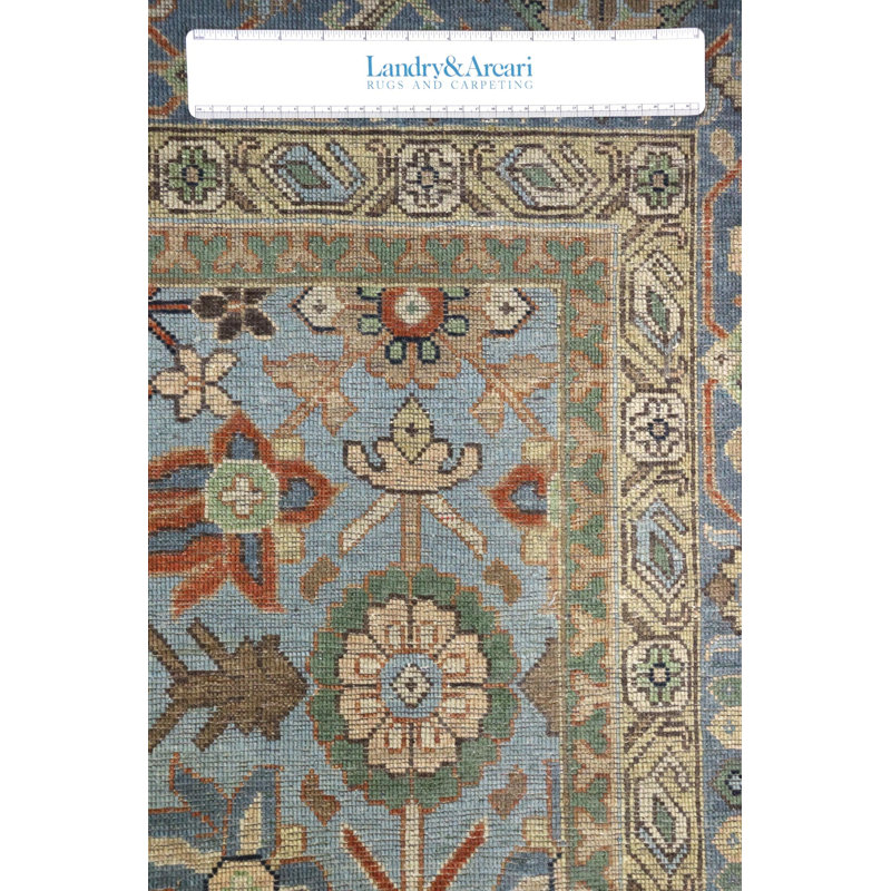Tapis bleu / turquoise / brun en laine fait à la main Minahani Southwestern, Rectangle 7 pi 10 po x 10 pi