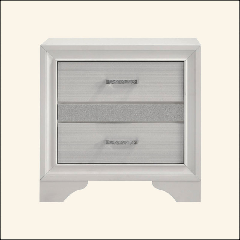 Table de chevet 2 tiroirs avec 1 plateau à bijoux, blanc, Blanc