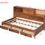 Lit de jour simple en bois de noyer avec tiroirs de rangement, tablette supérieure, douilles et ports pour une tête de lit multifonctionnelle en bois