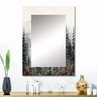 Pine Tree Misty Mountain II - Green Wall Mirror Decor