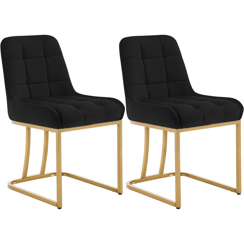 Aunna 49cm H Velvet Upholstered Metal Upholstered Back Cantilever Chair, Black, 2