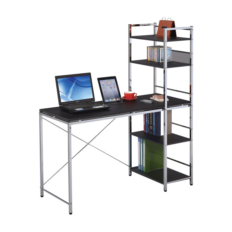 Bureau d'écriture avec tablettes, noir et chrome