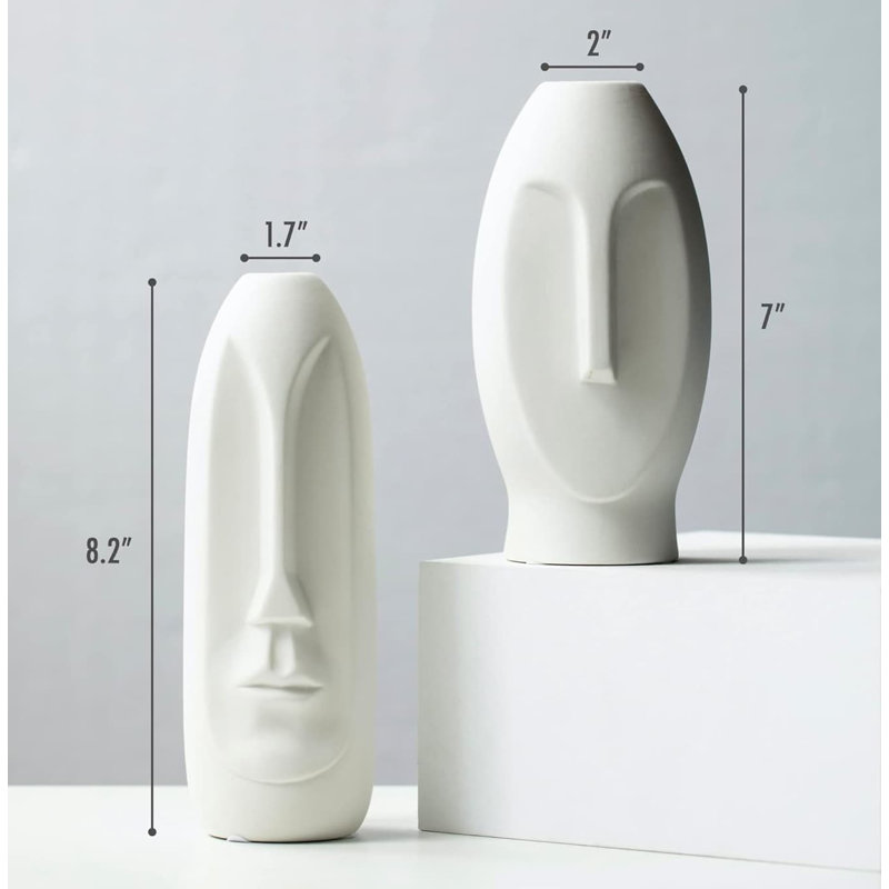 White Ceramic Handmade Face Vase Set of 2