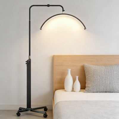 Professional 28'' Half Moon LED Lash Lamp With Wheels, 4000LM 96 CRI Shadow-Free Light For Eyelash Extensions, Nail, Hair & Skincare Salon, Adjustable Height & Color Temperature, Includes Phone Holder