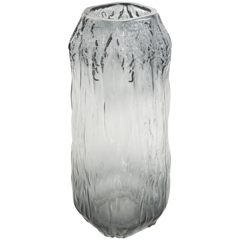 Elyzah Glass Handmade Abstract Textured Rectangular Ombre Decorative Vase, Gray