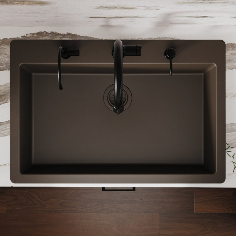 Karran Quartz 33'' X 22'' Large Single Bowl Drop-in Kitchen Sink, Brown