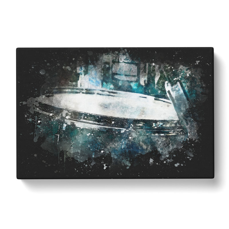 Teal Blue Drum Kit - Wrapped Canvas Print, 35cm H x 50cm W x 3cm D