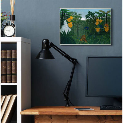 «Jungle Sunrise Lion conflit Illustration» par Henri Rousseau, reproduction d'art