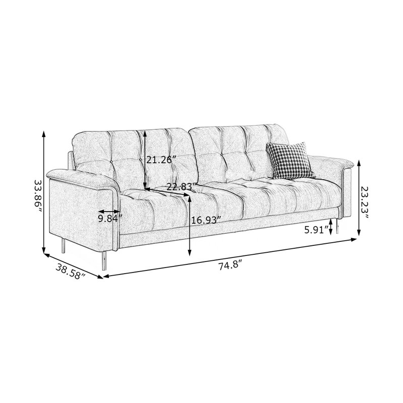 Creamy white Polyester Standard Sofa, 33.86" H x 74.8" W x 38.58" D, Creamy white