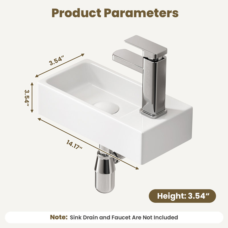 Lavabo vasque de salle de bain 14 "avec robinet, ensemble de drain
