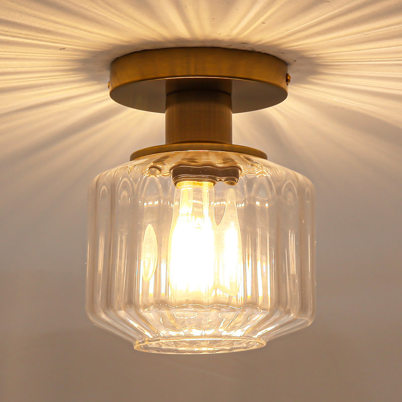Plafonnier semi-encastré en verre 1 lumière, Doré