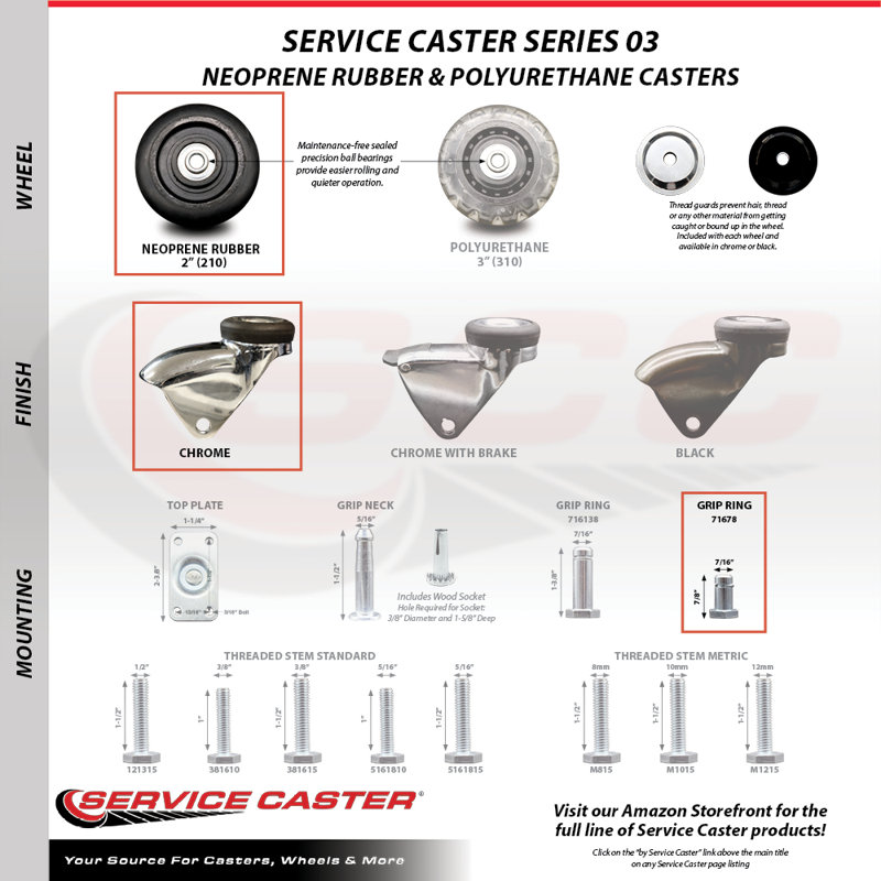 Chrome and Neoprene Rubber Caster